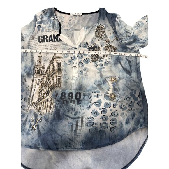 GiGi Moda Tunic Artsy Lagenlook City Print Blue Blouse Art to Wear Women Size XL - Picture 5 of 6